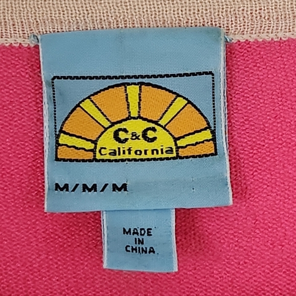 C&C California Size M Pink Beige Orange Striped Pullover Sweater Wool Blend - Picture 6 of 8